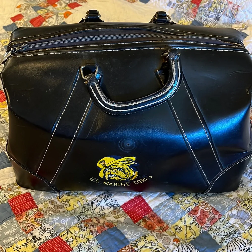 Antique USMC United States Marine Corps bulldog leather doctor bag travel